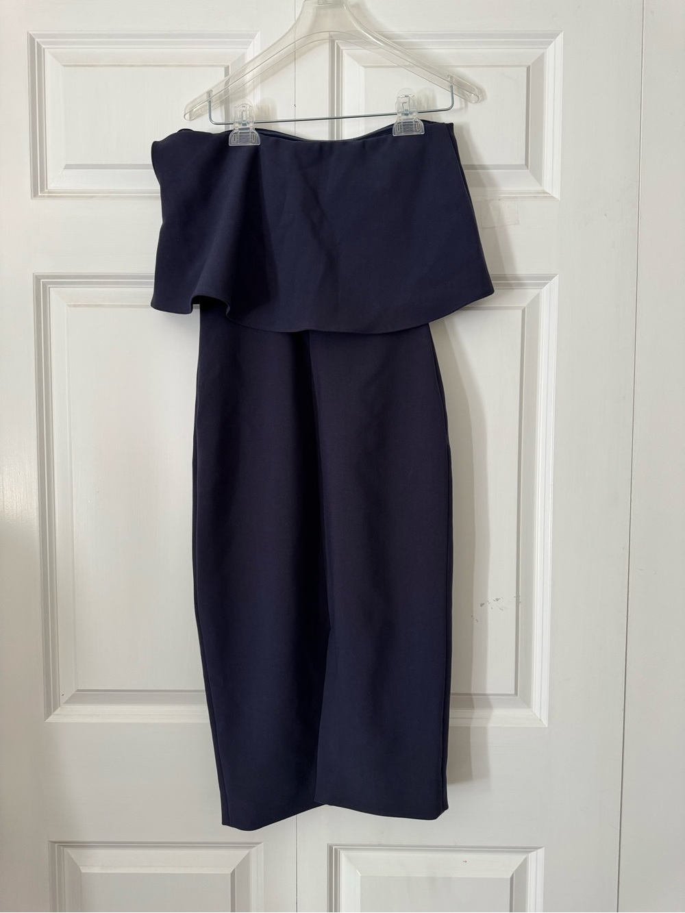 NWT LIKELY  Driggs Sheath Dress Navy Off Shoulder Foldover Midi Cocktail - Picture 7 of 15